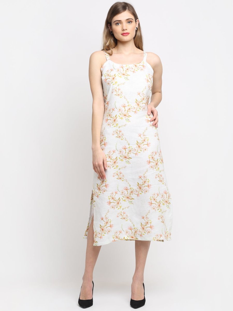 White Hemp Print Slip Maxi Dress | Verified Sustainable by Brown Living™