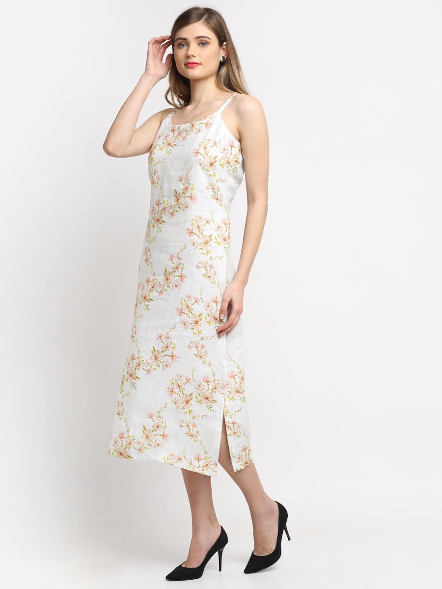 White Hemp Print Slip Maxi Dress | Verified Sustainable by Brown Living™