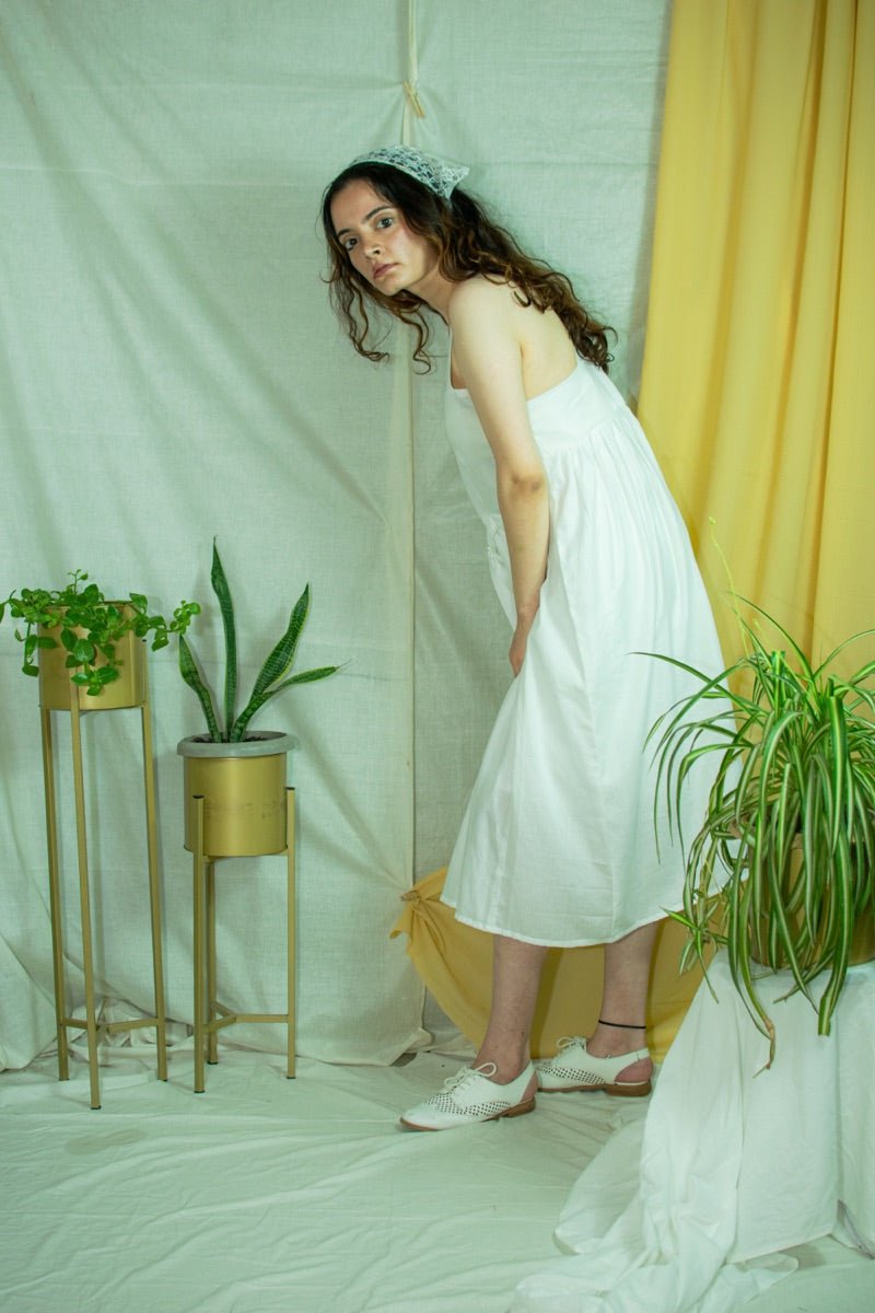 White mid calf belt dress | Verified Sustainable by Brown Living™