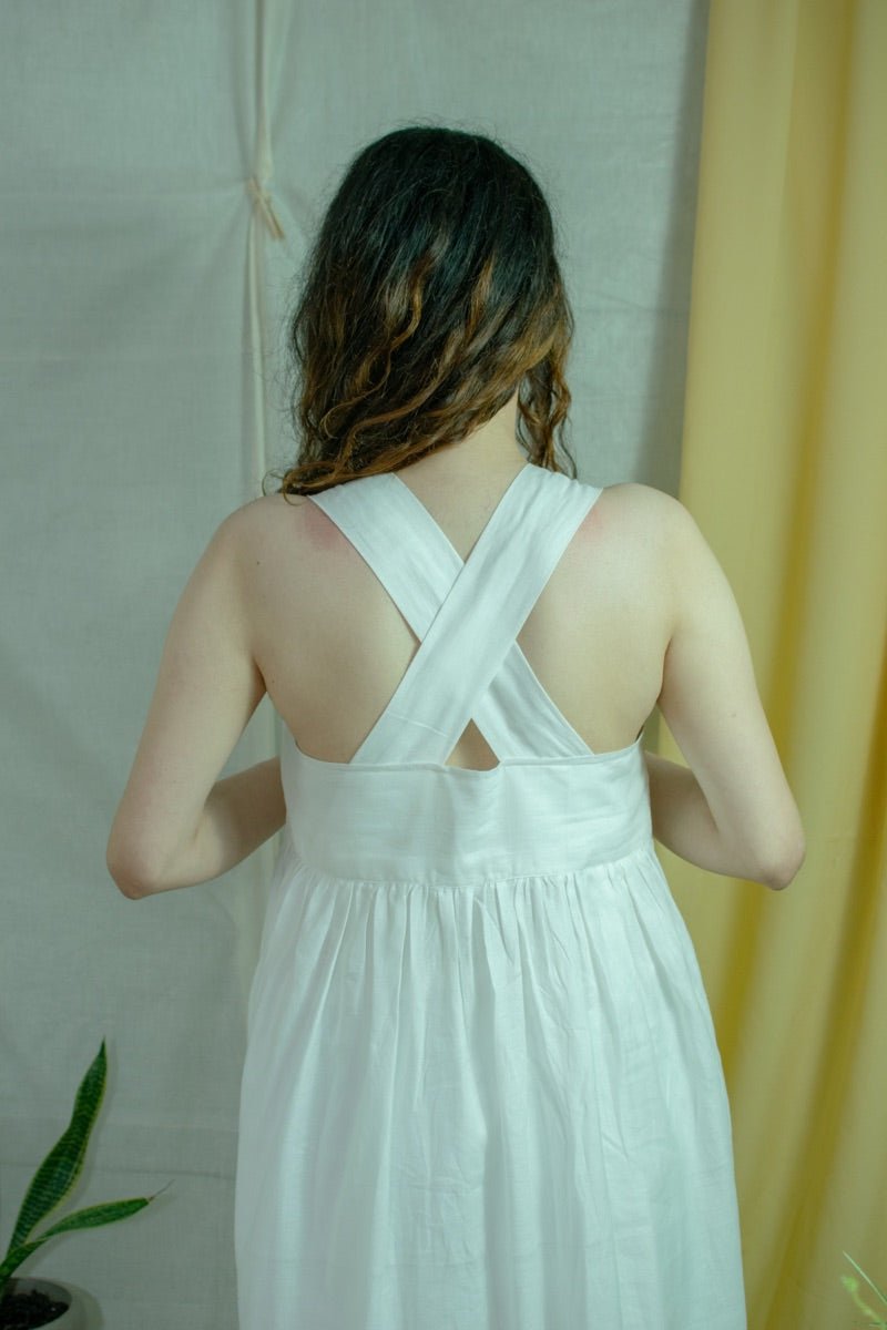 White mid calf belt dress | Verified Sustainable by Brown Living™
