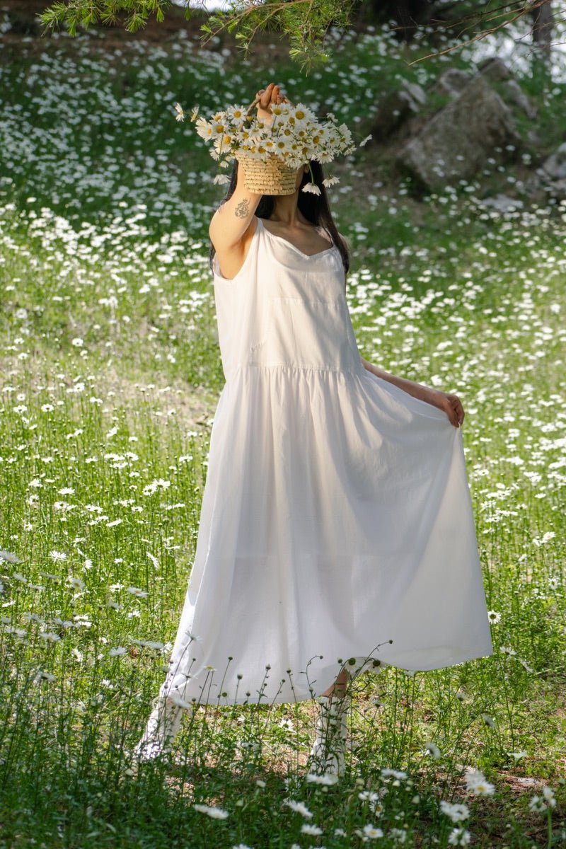 White organic cotton summer strap dress – Womens Dress on Brown Living™. SKU: pH127_24BL8390. Img 2.