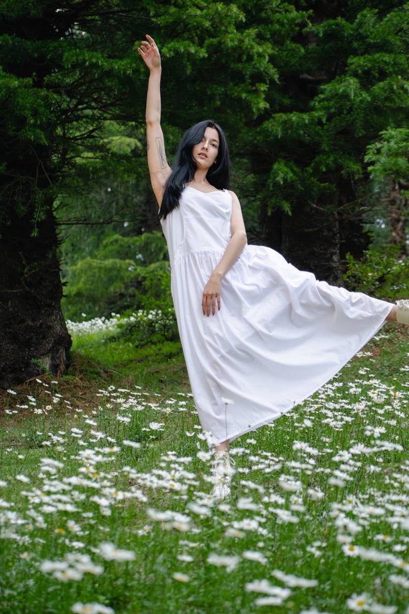 White organic cotton summer strap dress – Womens Dress on Brown Living™. SKU: pH127_24BL8390. Img 3.