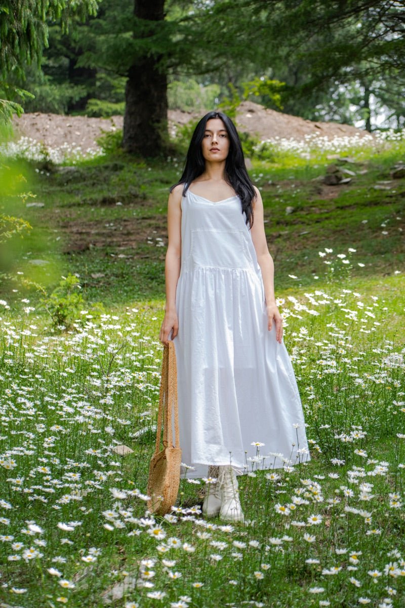 White organic cotton summer strap dress – Womens Dress on Brown Living™. SKU: pH127_24BL8390. Img 1.
