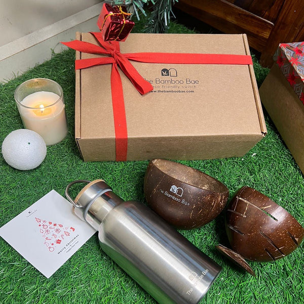 Buy Winter Gift Box | New Year Gift Hamper | Thermos Bottle Coconut Bowl Tea Light Holder | Shop Verified Sustainable Gift Hampers on Brown Living™