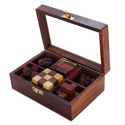 Wooden 3D Puzzle Six in One Game Set for Kids and Adults – Learning & Educational Toys on Brown Living™. SKU: 1004395. Img 1.