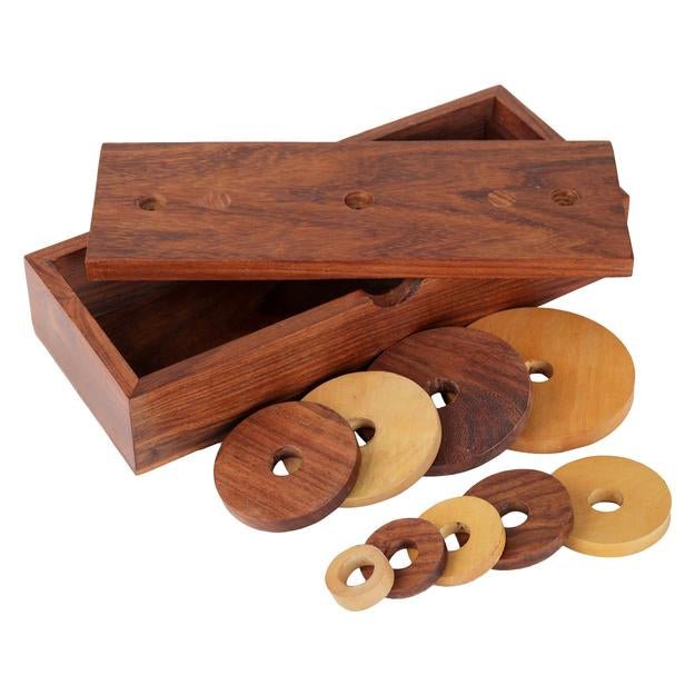 Wooden 9 - Rings Tower of Hanoi Puzzle Game | Handmade (Brown) – Learning & Educational Toys on Brown Living™. SKU: 1090. Img 10.