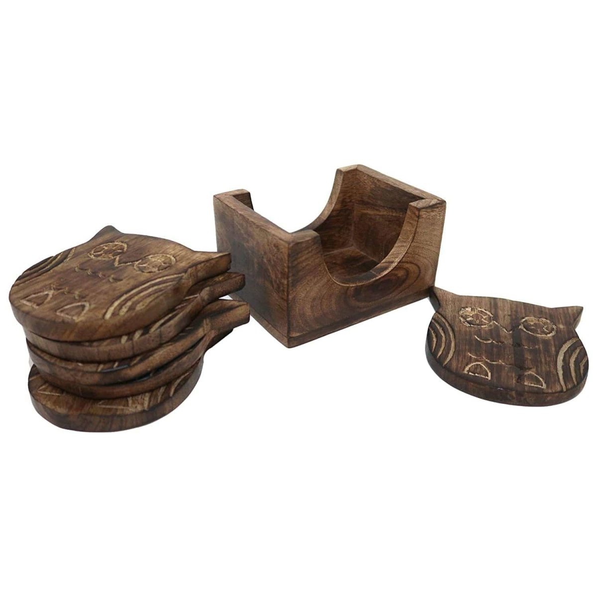 Wooden Coasters and Holder Stand - Set of 6 – Table Decor on Brown Living™. SKU: 1101. Img 5.