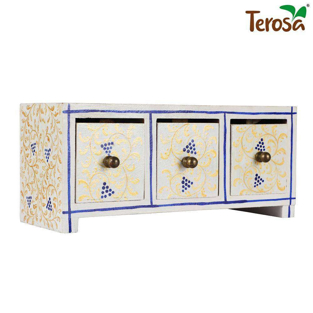 Wooden Drawers Chest or Jewellery Box or Trinket Box - Snow Gold Tres - Std - 3 Drawers | Verified Sustainable by Brown Living™