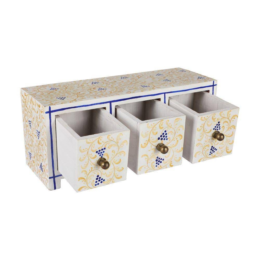 Wooden Drawers Chest or Jewellery Box or Trinket Box - Snow Gold Tres - Std - 3 Drawers | Verified Sustainable by Brown Living™