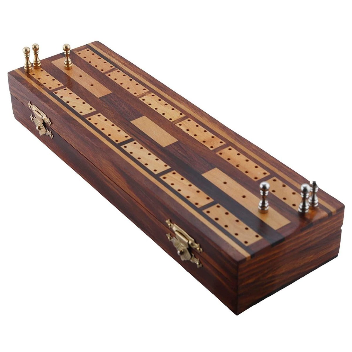 Wooden Cribbage Boards Set | 2 Decks of Cards and 6 Metal Cribbage Pegs Set – Learning & Educational Toys on Brown Living™. SKU: 1144. Img 3.