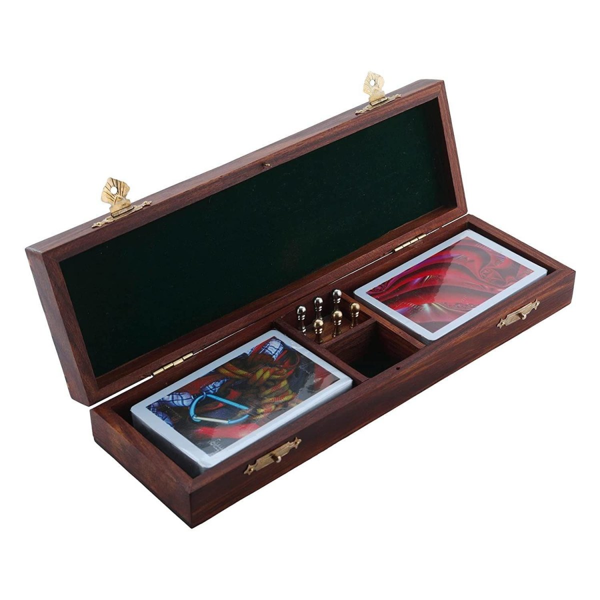 Wooden Cribbage Boards Set | 2 Decks of Cards and 6 Metal Cribbage Pegs Set – Learning & Educational Toys on Brown Living™. SKU: 1144. Img 2.