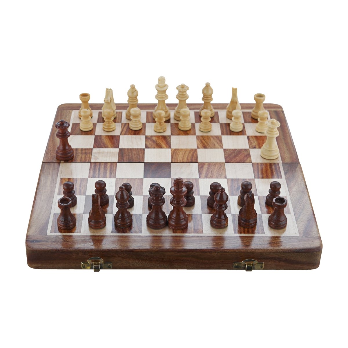Wooden Handcrafted Foldable Magnetic Chess Board Set | 10x10 Inches (Brown) – Learning & Educational Toys on Brown Living™. SKU: 1130. Img 1.