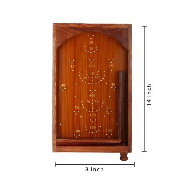 Wooden Handcrafted Traditional Bagatelle Pinball Game (14" X 8" X 3") – Learning & Educational Toys on Brown Living™. SKU: BLSC1136. Img 2.