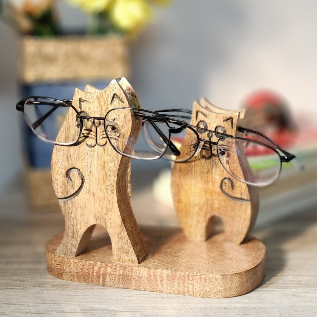 Wooden Handmade Cat Shaped Spectacle Holder - Main Image