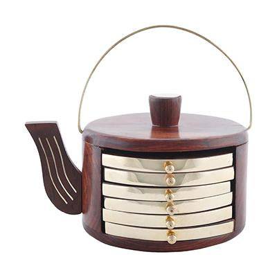 Wooden Kettle Shaped Coasters - Set of 6 – Table Decor on Brown Living™. SKU: 1107. Img 7.