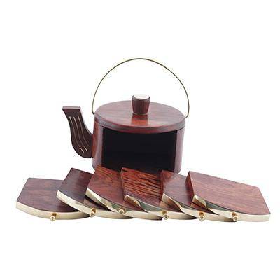 Wooden Kettle Shaped Coasters - Set of 6 – Table Decor on Brown Living™. SKU: 1107. Img 6.