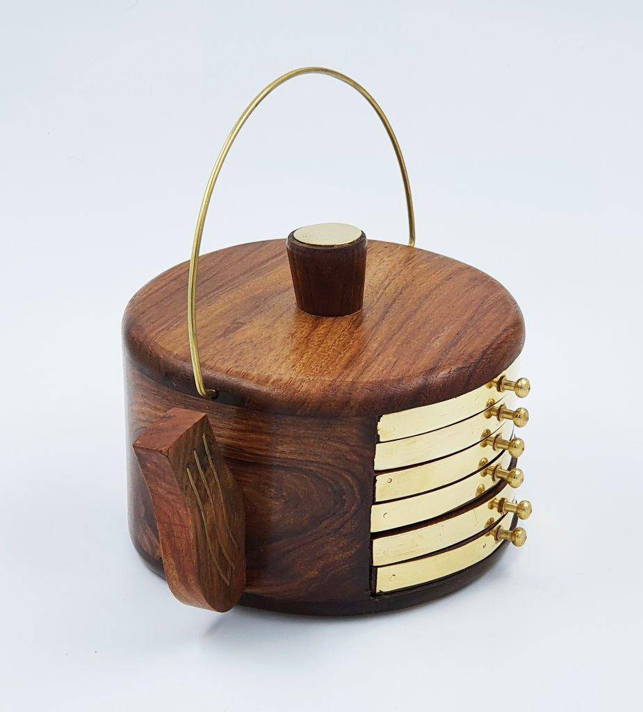 Wooden Kettle Shaped Coasters - Set of 6 – Table Decor on Brown Living™. SKU: 1107. Img 3.
