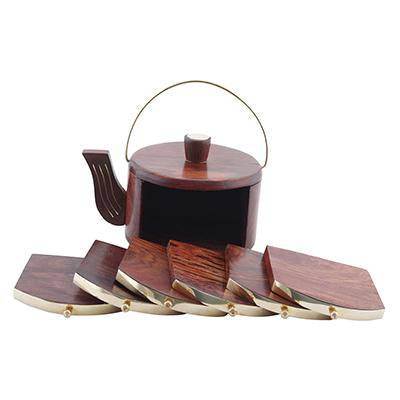 Wooden Kettle Shaped Coasters - Set of 6 – Table Decor on Brown Living™. SKU: 1107. Img 11.