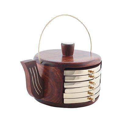 Wooden Kettle Shaped Coasters - Set of 6 – Table Decor on Brown Living™. SKU: 1107. Img 8.