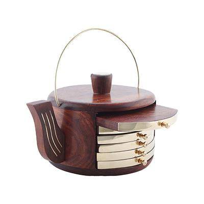 Wooden Kettle Shaped Coasters - Set of 6 – Table Decor on Brown Living™. SKU: 1107. Img 9.