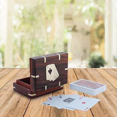 Handmade Wooden Playing Card Box with Free Paper Playing Cards | Verified Sustainable by Brown Living™