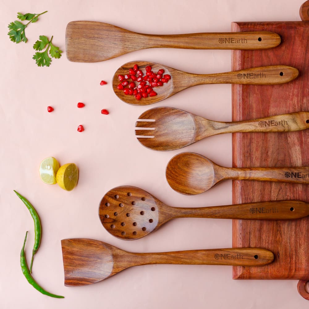 Wooden Premium Cooking & Serving Kitchen Tool 6 Pieces Spoon Set | Verified Sustainable by Brown Living™