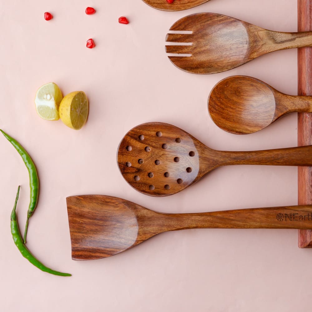 Wooden Premium Cooking & Serving Kitchen Tool 6 Pieces Spoon Set | Verified Sustainable by Brown Living™
