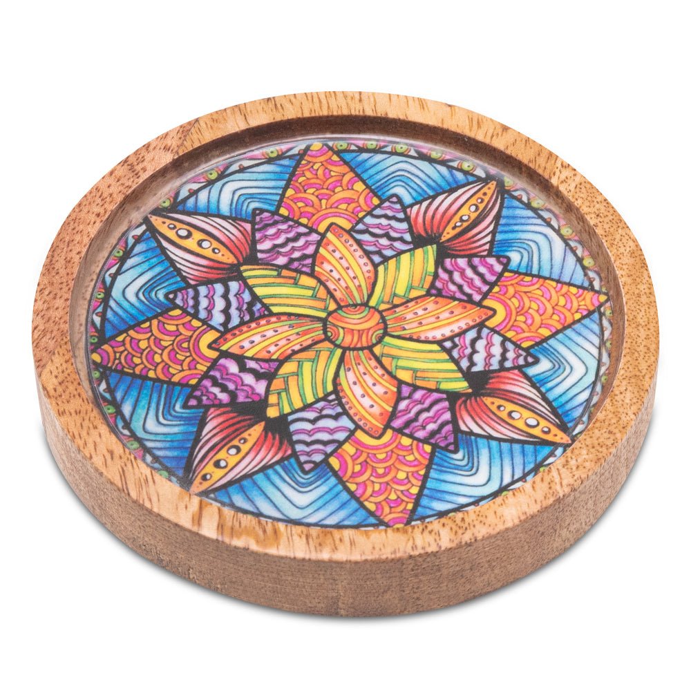 Wooden Round Coasters with Mandala Print Design Set of 2 | Verified Sustainable by Brown Living™