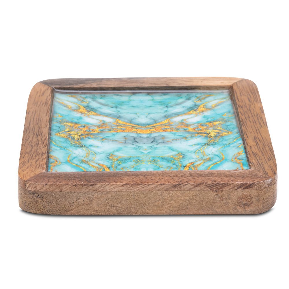 Wooden Square Coasters with Abstract Print Design Set of 2 | Verified Sustainable by Brown Living™