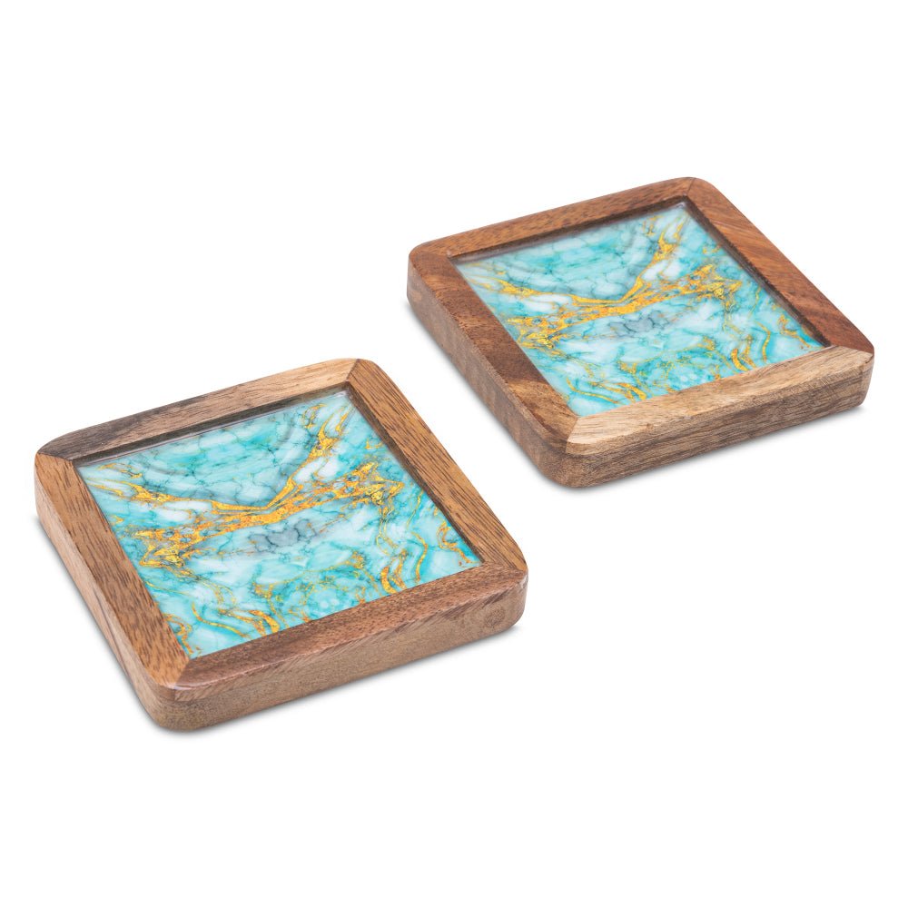 Wooden Square Coasters with Abstract Print Design Set of 2 | Verified Sustainable by Brown Living™