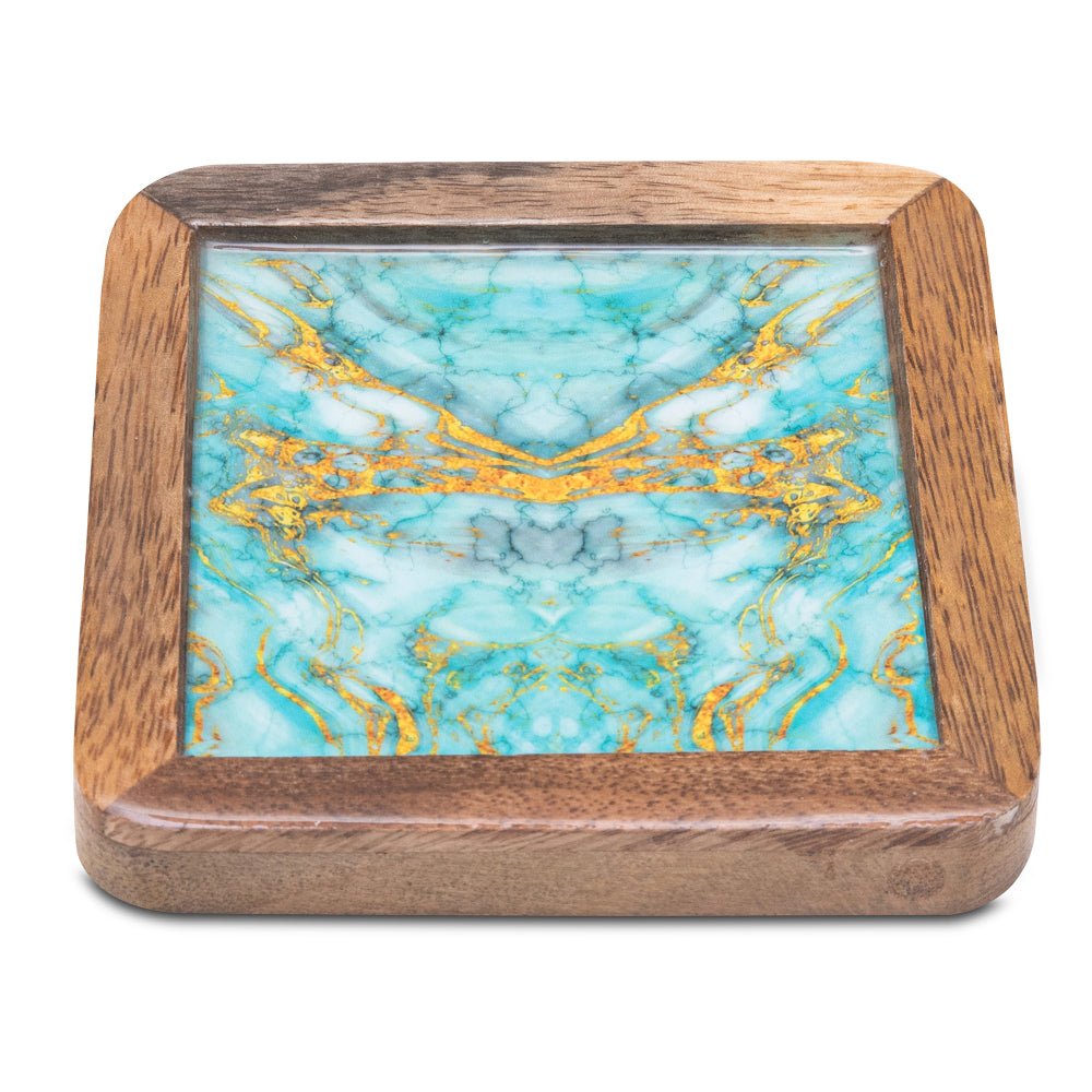 Wooden Square Coasters with Abstract Print Design Set of 2 | Verified Sustainable by Brown Living™