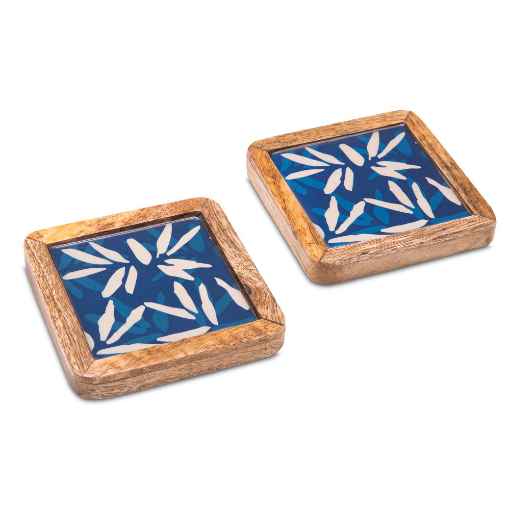 Wooden Square Indigo Coasters Set of 2 | Verified Sustainable by Brown Living™