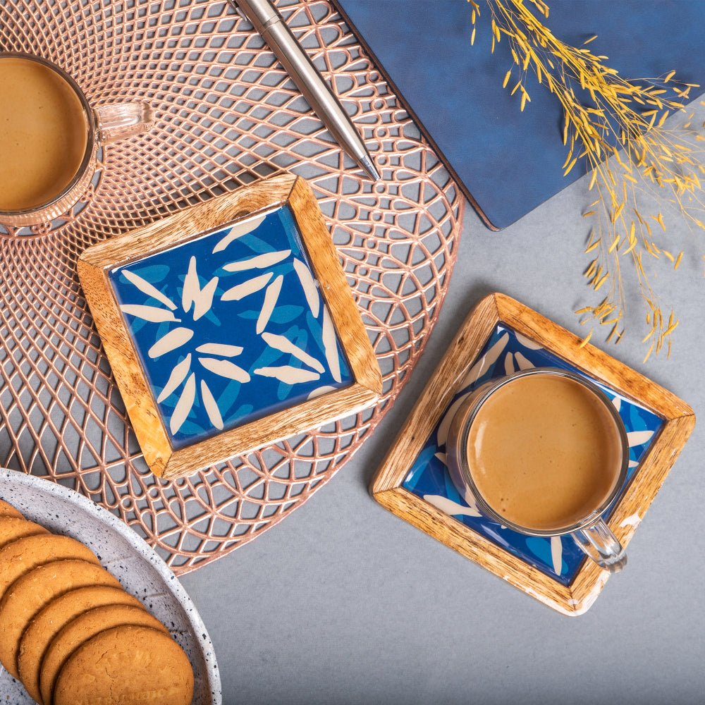Wooden Square Indigo Coasters Set of 2 | Verified Sustainable by Brown Living™