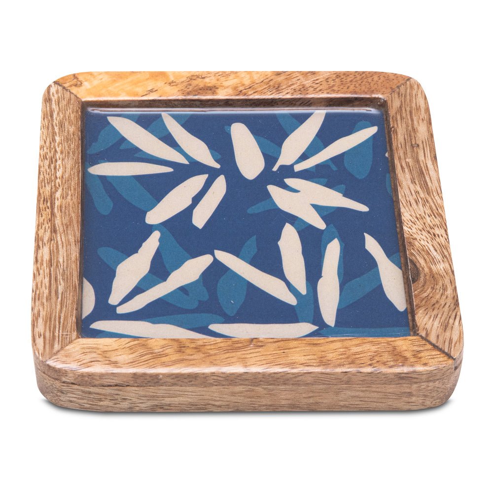 Wooden Square Indigo Coasters Set of 2 | Verified Sustainable by Brown Living™