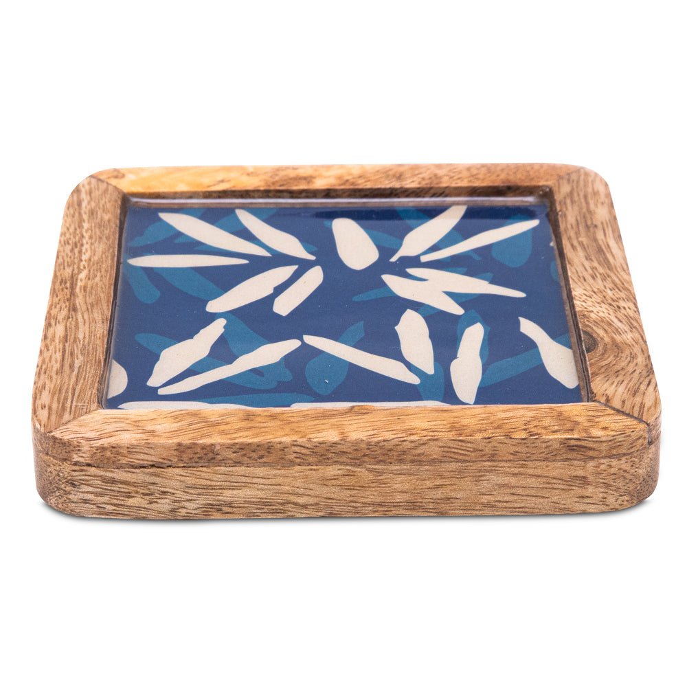 Wooden Square Indigo Coasters Set of 2 | Verified Sustainable by Brown Living™