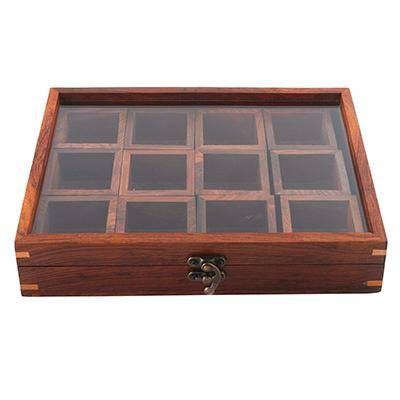 Sheesham Wood 12 Containers Spice Box with Spoon – Kitchen Organizers on Brown Living™. SKU: 1048651. Img 4.