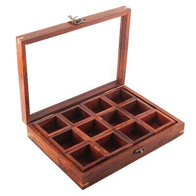 Sheesham Wood 12 Containers Spice Box with Spoon – Kitchen Organizers on Brown Living™. SKU: 1048651. Img 6.