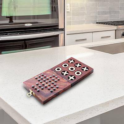 Wooden Tic Tac Toe & Solitaire Board Game | Travel Board Game – Learning & Educational Toys on Brown Living™. SKU: 1108. Img 5.