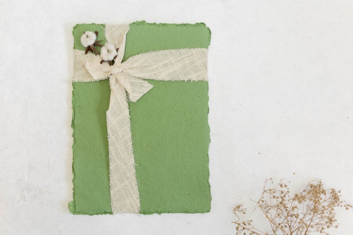 Write That Story - Sage Green / 8 Handmade Paper A4 Sheets – Printer & Copier Paper on Brown Living™. SKU: SR0032. Img 1.