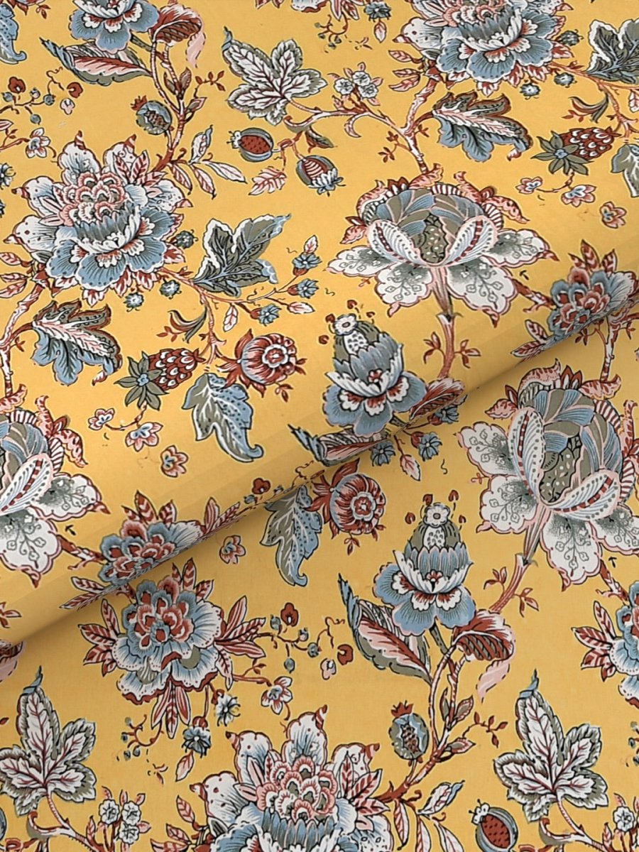 Yellow Floral Print Pure Cotton King Size Bedsheet with 2 Pillow Covers | Verified Sustainable by Brown Living™