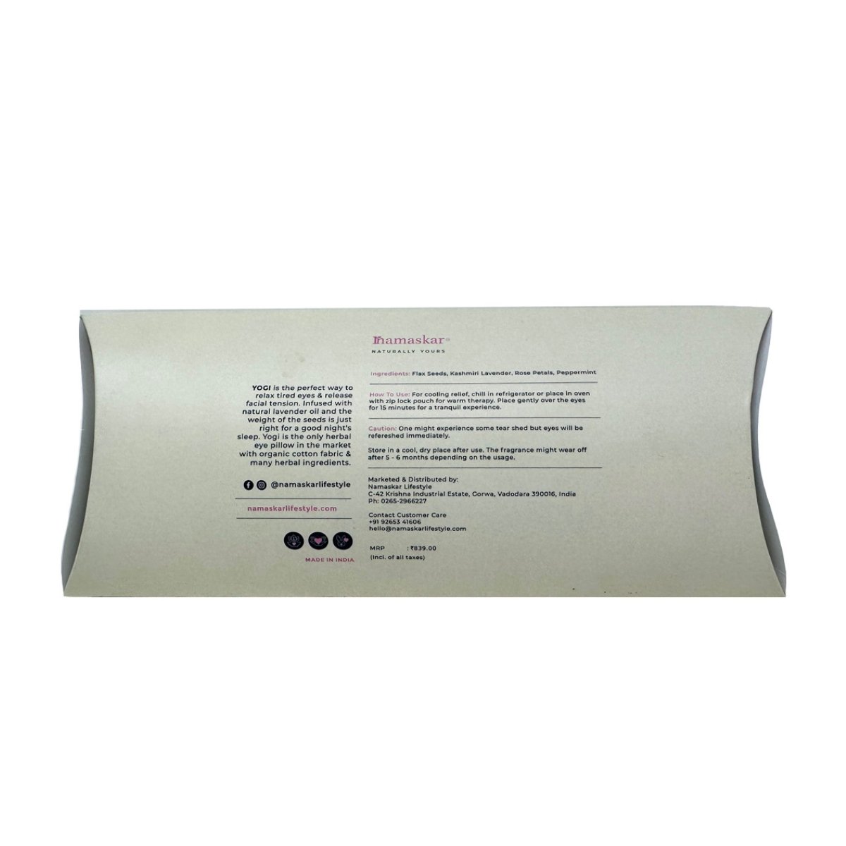 Yogi | Flaxseed Eye Pillow | Herbal Eye Pillow – Eye Pillow on Brown Living™. SKU: HER - EYE - 08 - NAM. Img 5.