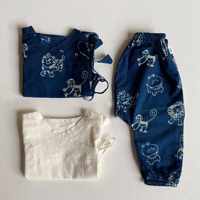 Zoo Bag - Zoo And White Angrakha with Zoo Pants – Kids Daywear Sets on Brown Living™. SKU: 186 - 06158 - ZOO - WHT - ANGPJ1. Img 1.
