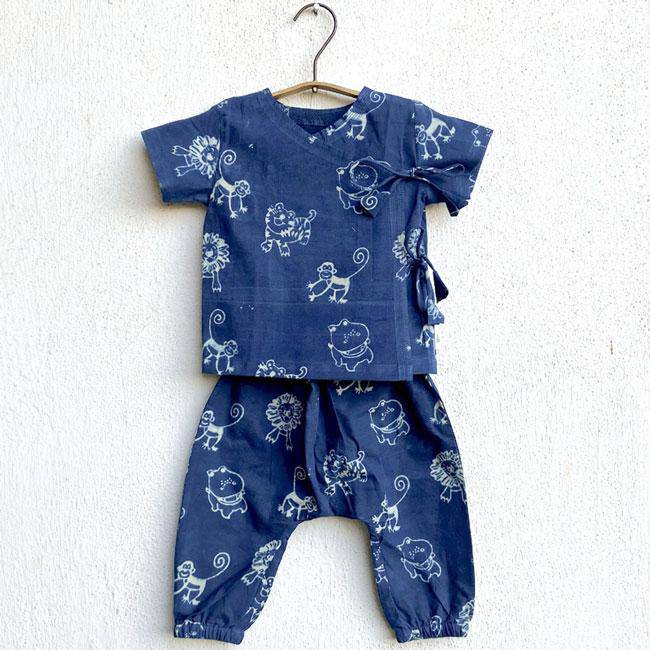 Zoo Bag - Zoo And White Angrakha with Zoo Pants – Kids Daywear Sets on Brown Living™. SKU: 186 - 06158 - ZOO - WHT - ANGPJ1. Img 5.