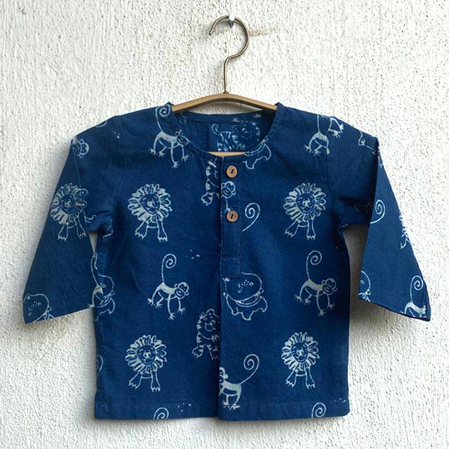 Zoo Print Indigo Kurta Set – Kids Daywear Sets on Brown Living™. SKU: ZOO - INGWHT - KURPJ - 69. Img 3.