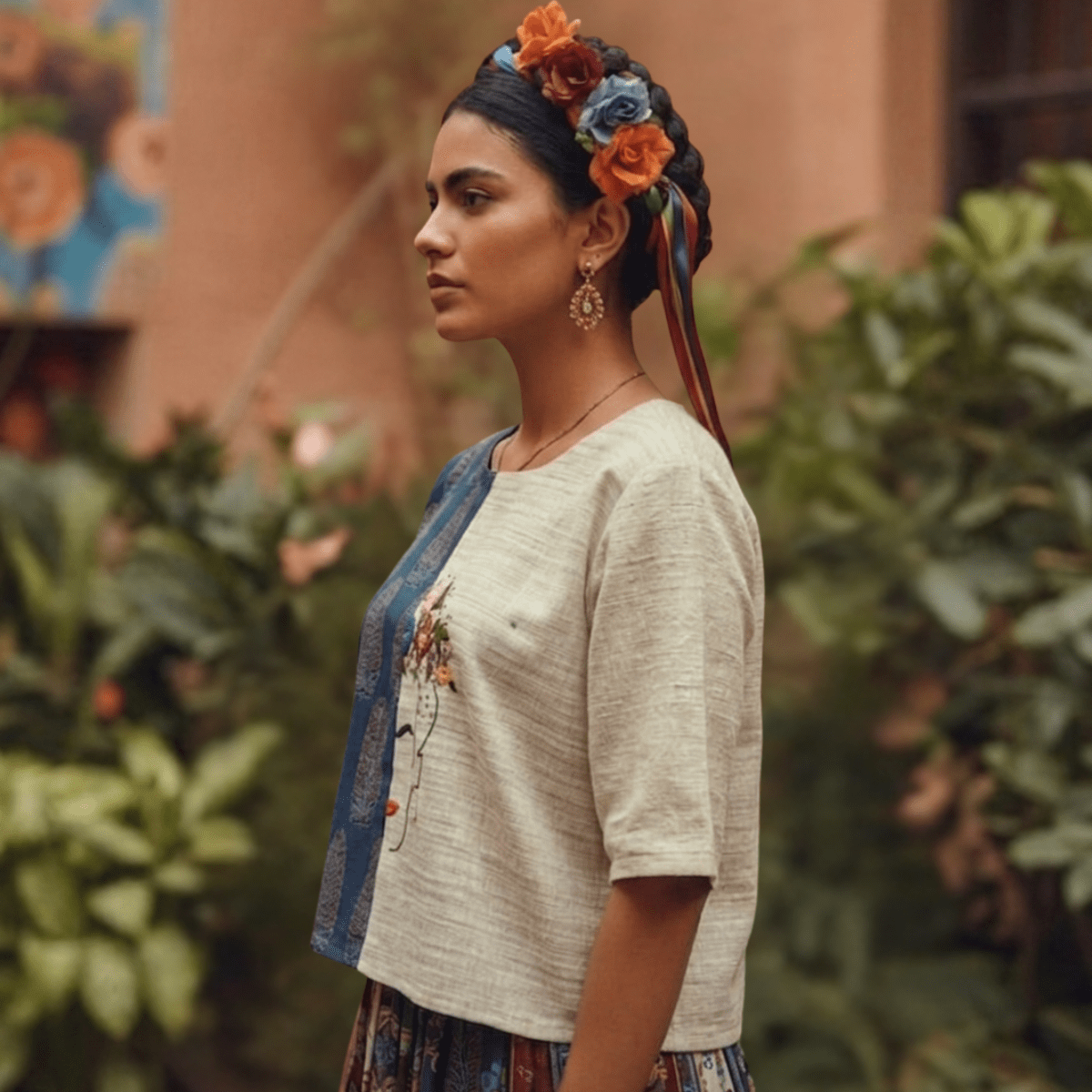 Frida Handwoven Khadi & Ajrakh Anti - Fit Top | Slow Fashion – Womens Top on Brown Living™. SKU: AS-WT-XS. Img 2.