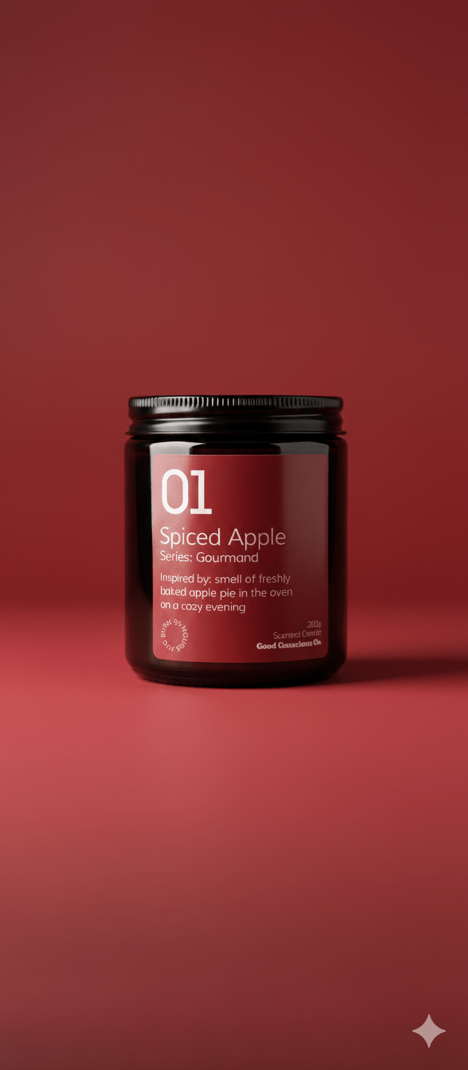 01 Spiced Apple Soy Wax Candle – Handmade & Natural in Amber Jar – Candles & Fragrances on Brown Living™. SKU: 01SAAJ200. Img 4.