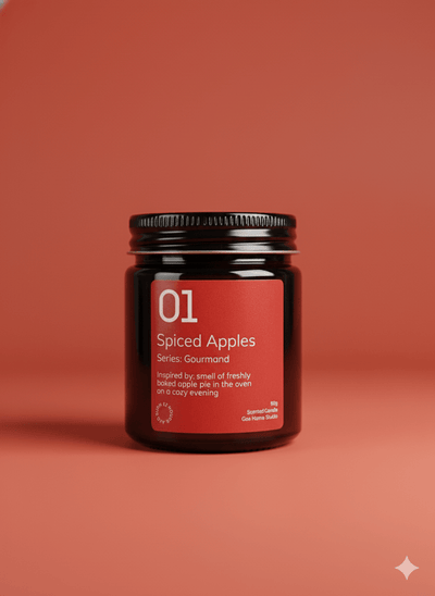 01 Spiced Apple Soy Wax Candle – Handmade & Natural in Amber Jar – Candles & Fragrances on Brown Living™. SKU: 01SAAJ90. Img 1.