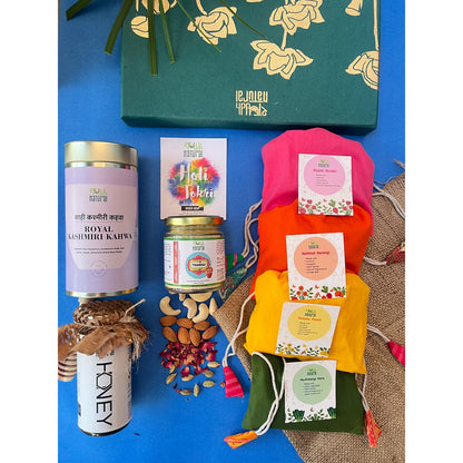 Premium Holi Gift Box | Herbal Gulal, Thandai, Kahwa & Natural Honey | Set of 8