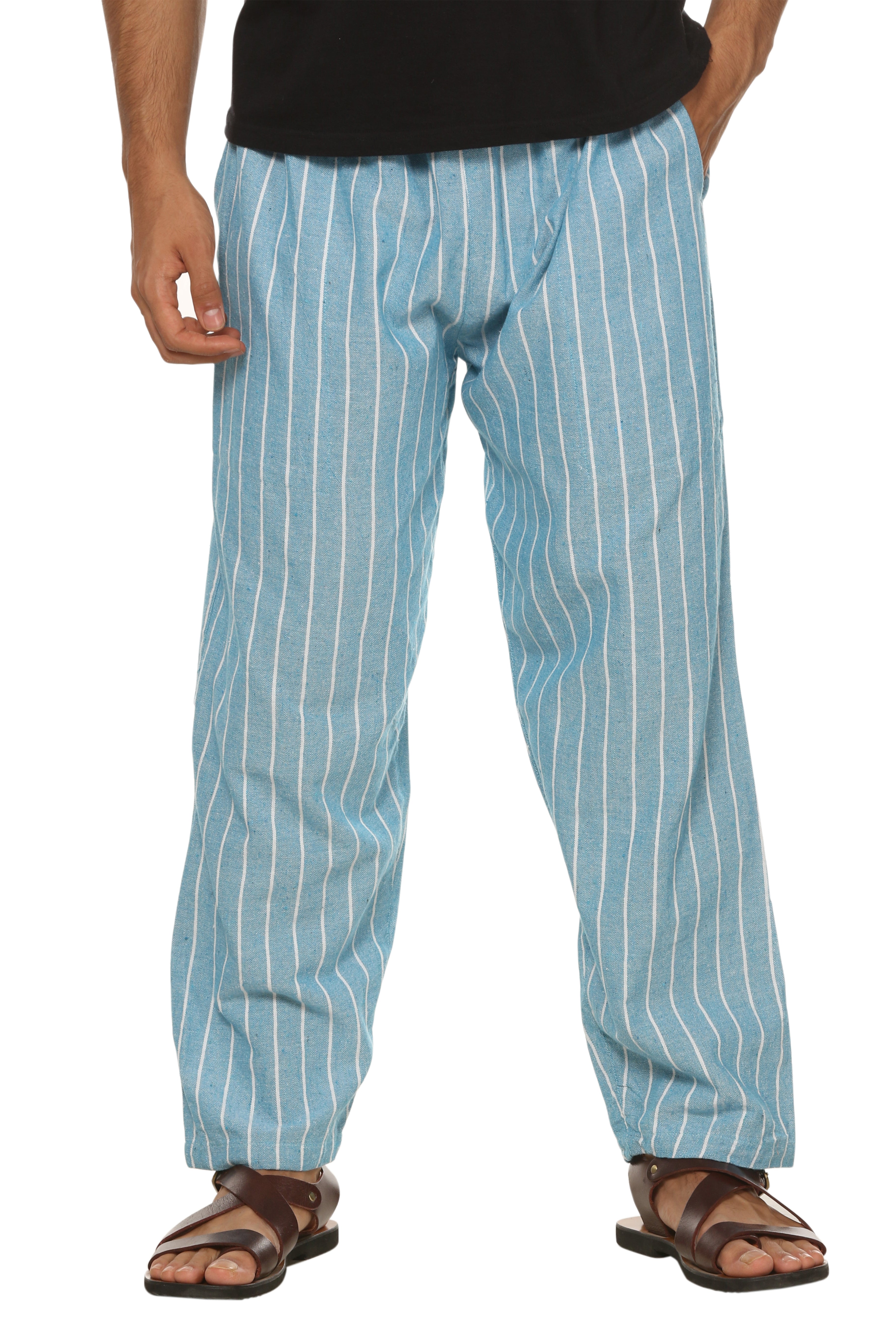 Men's Lounge Pants | Blue Stripes | Fits Waist Size 28" to 36" | Verified Sustainable by Brown Living™