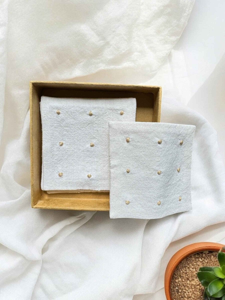 100% Cotton Anthophile Coaster Set of 2 – Handmade Floral – Coasters by Inara Home available on Brown Living™. Beige . SKU: INCW01. Img 3.